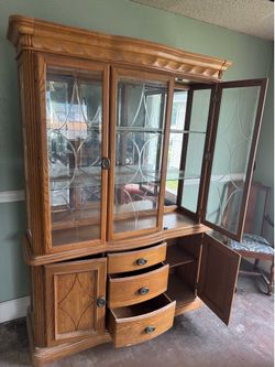 Vintage Oak China Cabinet / Hutch – Glass Display & Storage