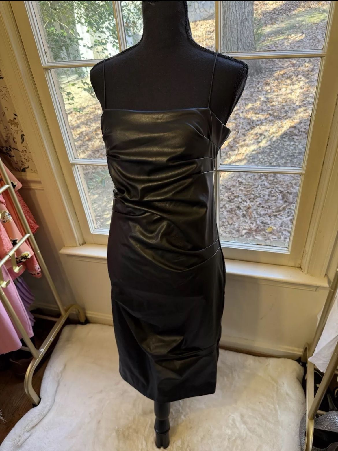 Charmed Hearts Faux Leather Spaghetti Strap Midi Dress Size Small