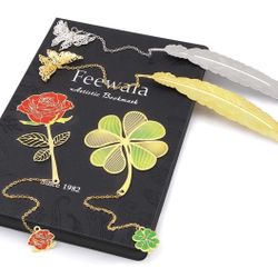 Feewala Bookmarks, Cute Metal Bookmarks, Glittering and Vintage Rose Clover Feather Book Marks Best Birthday Christmas Holiday Gift for Kids Woman Man