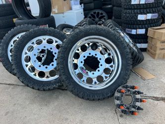 Polished Dually Wheels with Off-Road Tires Set