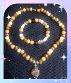 Wooden Bead Necklace and Braclet set
