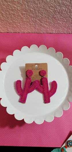 Gorgeous Pink Beaded Cactus Design Earrings