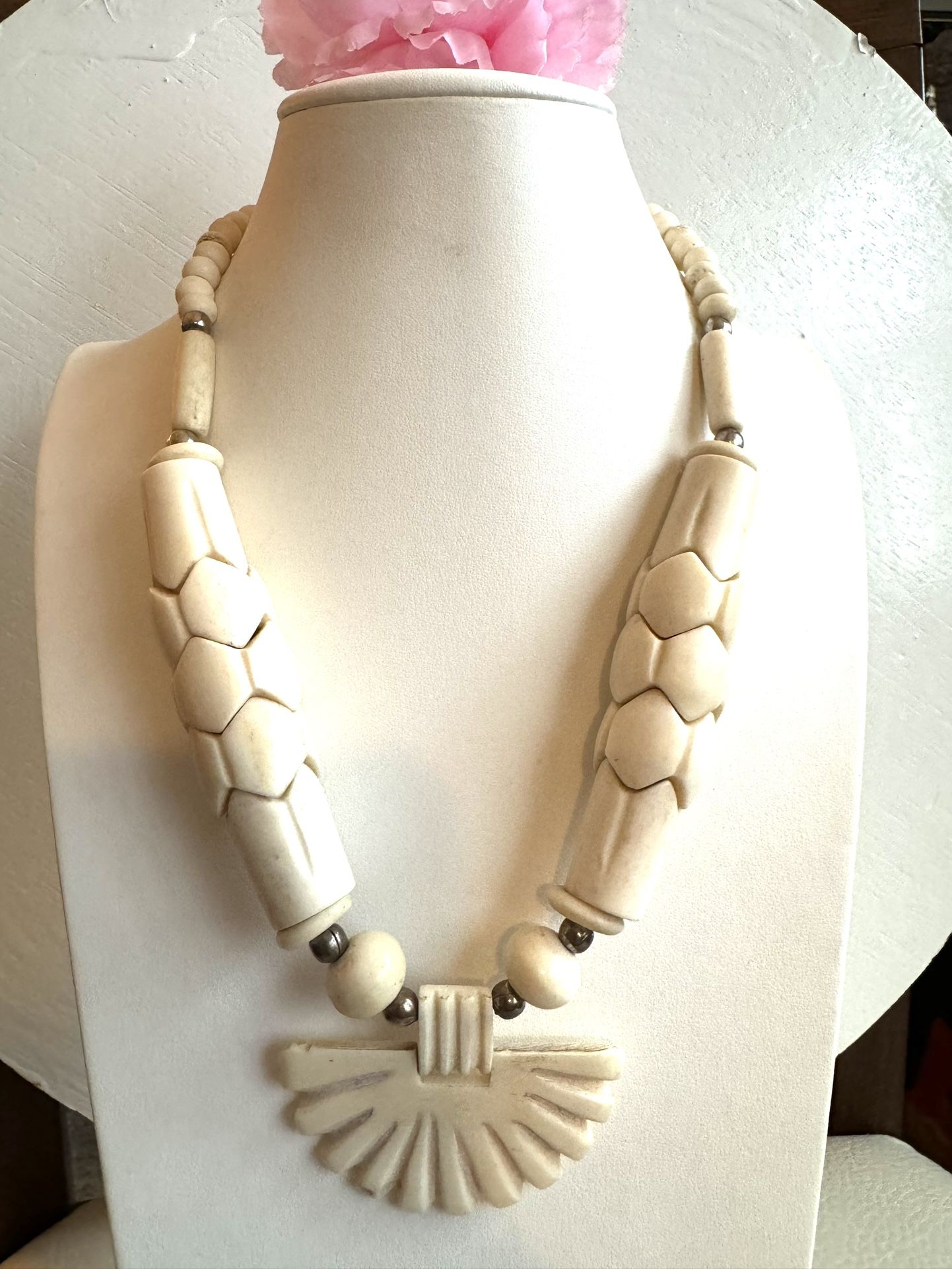 Vintage style tribal theme handmade yak bone necklace 19”inch long