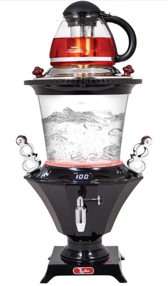 Electric Glass Samovar - Tea Maker Water Auto Shut Off Kettle Modern Design Overheat Boil-Dry Protection LED Temperature Glass Teapot (1 Liter) Large 