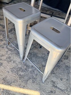 4 Metal Benches 24" High Backless Silver Metal Indoor-Outdoor Counter Height Stool with Square Seat