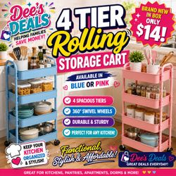 4 Tier rolling storage cart BRAND NEW IN BOX ONLY $14