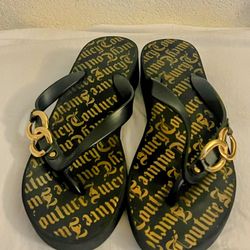 Vintage Y2K Juicy Couture Wedge Thong Flip Flops Sandals Sz 10Brown