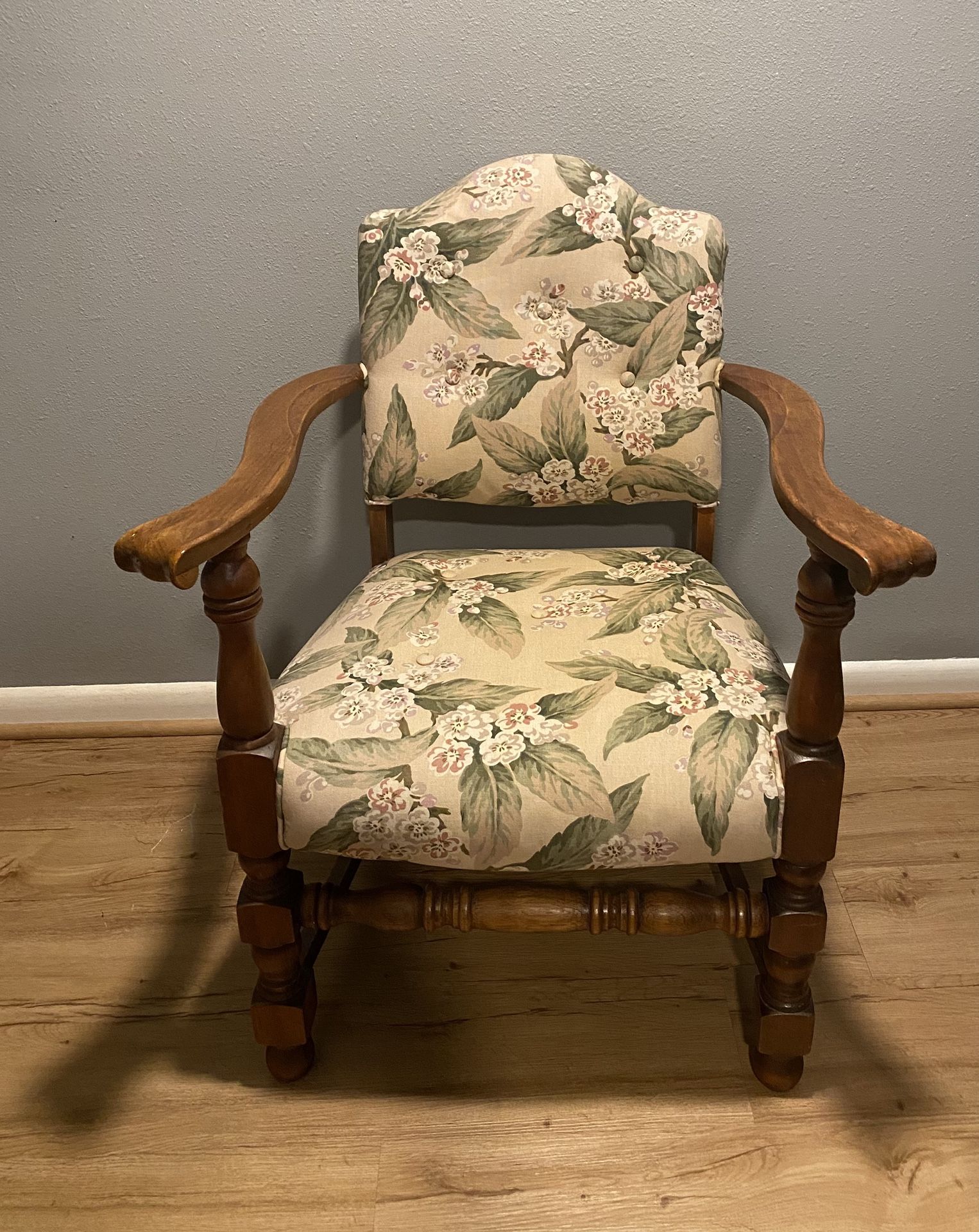 Armchair Floral Upholstered Accent Chair Curved Wood Arms