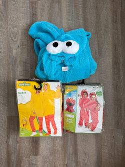 Sesame Street Family Costume Set - Big Bird (Adult XL) Elmo (M 3T-4T)  and Cookie Monster (Adult XXL)