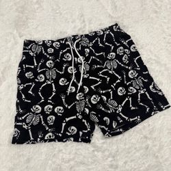 New Medium black skeleton skull shorts swimming trunks rave raver festival board
