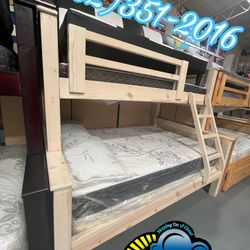 Twin Full Whitewash Bunk Bed With Mattresses New