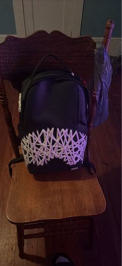 Spray ground Black Faux Leather Backpack with Woven Detail