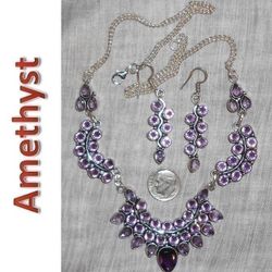 NEW Amethyst Sterling Silver Necklace And Earrings Set