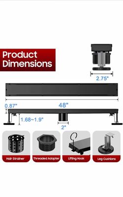 Linear Shower Drain - 48 Inch Matte Black, with Tile Insert Pane AISI 304 Stainless Steel Linear Drain, Rectangle Shower Floor Drain, with Adjustable 