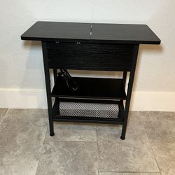 NEW - Side Table / End Table / Nightstand  / Accent Table - with Charging Station - Black