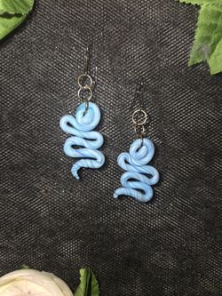 Handmade Blue Clay Squiggle Earrings Abstract Dangle