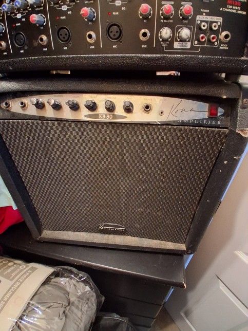 Guitar speakers, amps, preamps, mixer and electric drumset