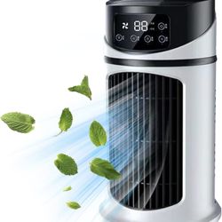 New-Portable Air Conditioners 9.5'' Tall Small Tower Fan 6 Speeds Portable AC with 300ML Water Tank Evaporative Air Cooler 6H Timer Bladeless Fan Quie