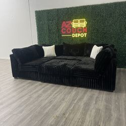 Black Sectional Modular Corduroy Couch - Free Delivery 
