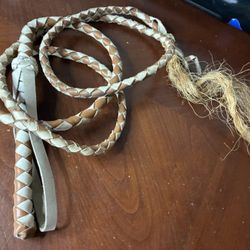 Leather Braided Bull Whip Over 74”  With 8 Tips & Handle Leash 