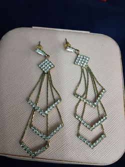 S925 Silver Geometric Rhombus multi-layer Tassel Design Earrings, Synthetic Synthetic Synthetic Zircon Inlaid Golden Long Earrings, individual Exagger