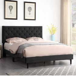 Free Delivery Black Queen Bed Frame with beautiful stones on headboard