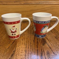 Set of 2 Royal Norfolk Christmas Themed Mugs Santa, Reindeer, Snowman