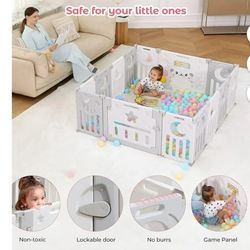 14 Panel Large Foldable Baby Playpen Toddler Activity Center With Built In Toys 25sq ft
