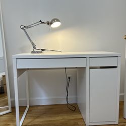White Desk with Drawer and Cabinet