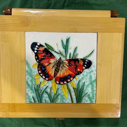 Beautiful Wood & Butterfly Tile Box