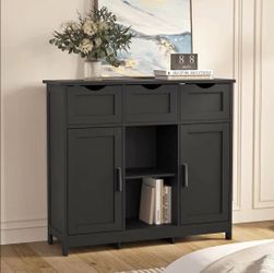 Black Sideboard Buffet Storage Organizer| 2 Doors | Open Shelf