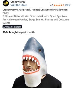 NWT Creepy Party Shark Mask Animal Costume Halloween Mask