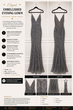 ✨ Silver Embroidered Evening Gown – Open Back – Elegant Formal Dress ✨
