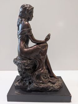 Austin Sculpture Seated Woman Holding Shell Bronze Finish Figurine Signed Accent Decor