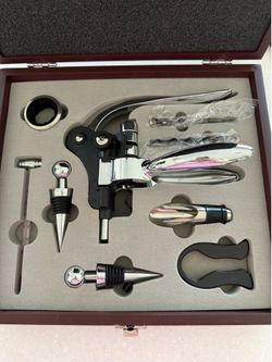 NEW 9-PIECE STAINLESS BAR TOOL SET in Wooden Box
