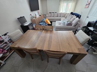 Wood Dining Table with 6 Chairs & Sectional
