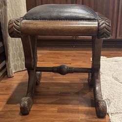 Wood Bench With Leather Top - 22-1/2 Wide And 20 Inches High