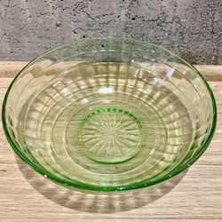VTG Anchor Hocking Block Optic Fruit Bowl Green Depression Glass Vaseline/Uranium