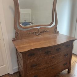 Beautifully Restored Oak Antique Dresser With Mirror
