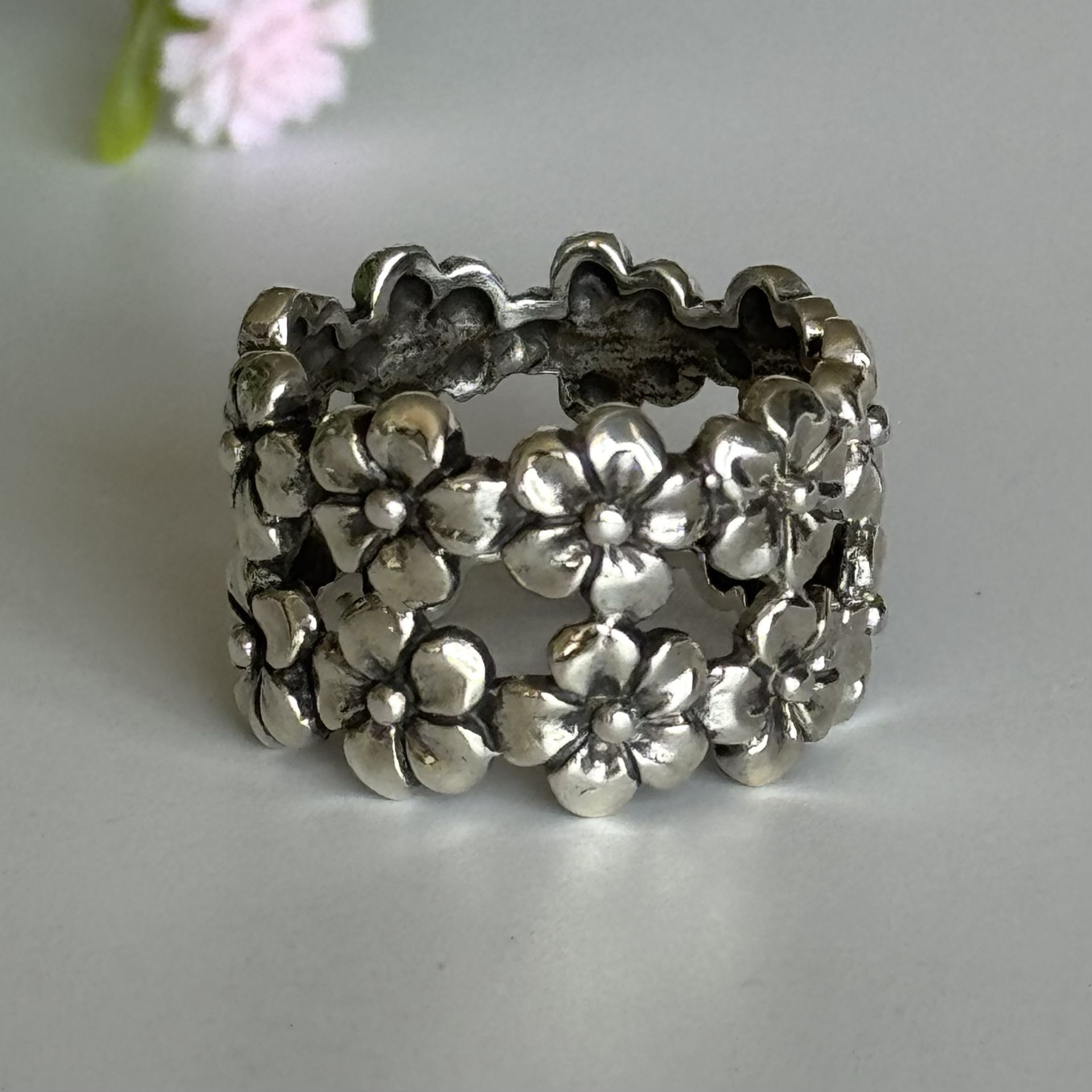 Flowers 925 Sterling Silver Rings Size 8 -8 1/2