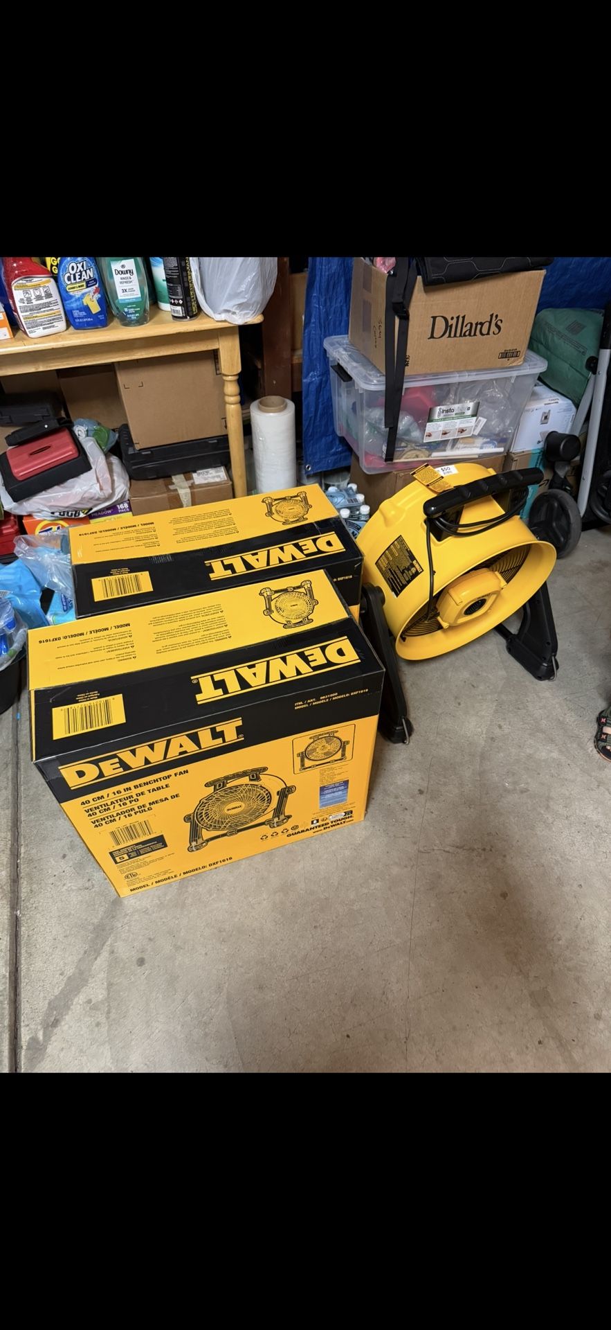 DEWALT 16 in. Yellow 3 Speed Benchtop and Hanging Drum Fan