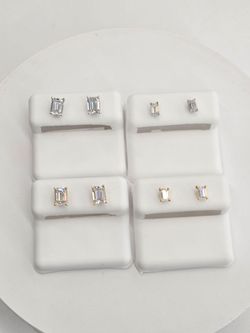 925 Sterling Silver Moissanite Diamond Emerald Cut Stud Earring
