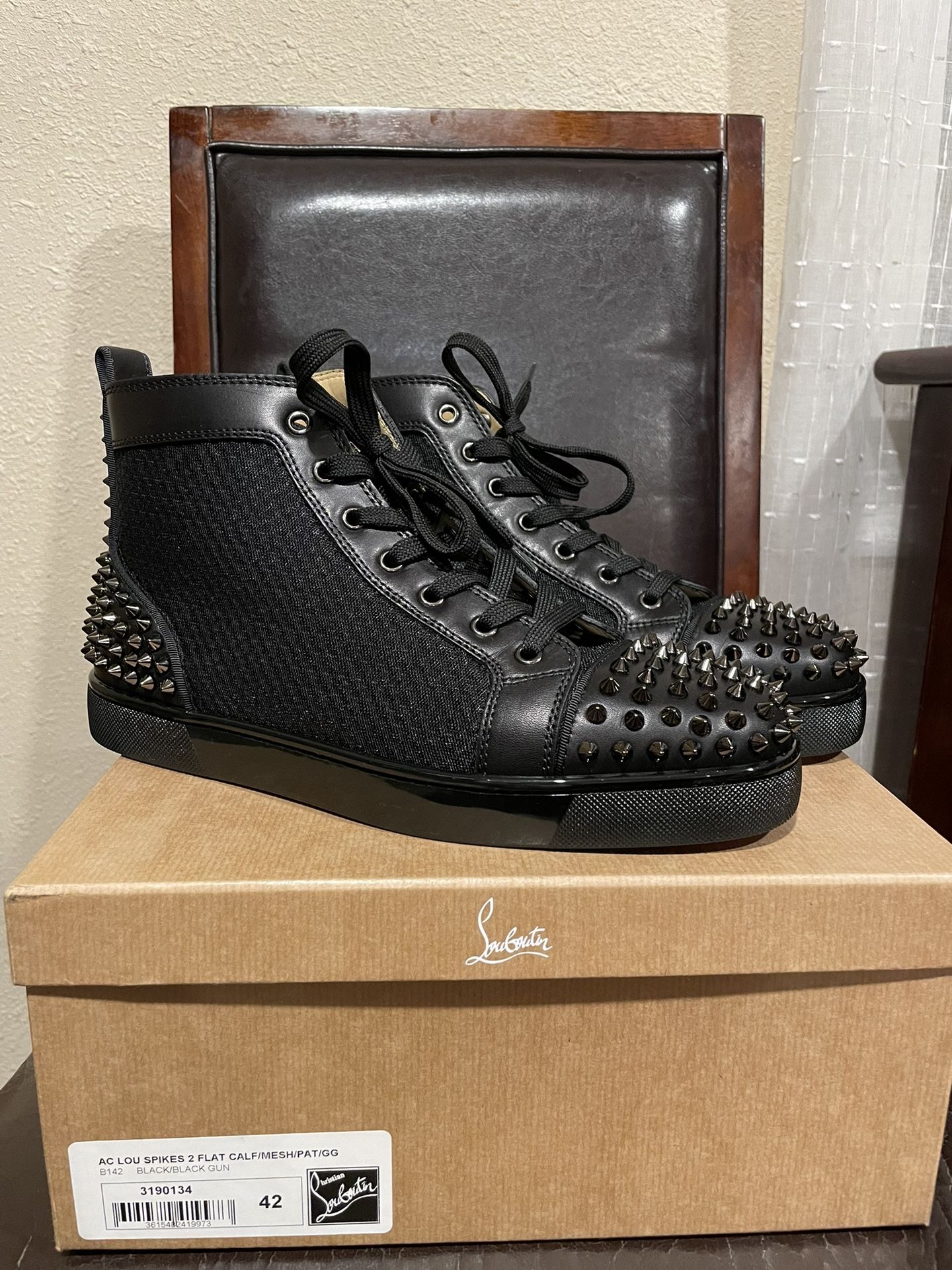 Men’s Christian Louboutin AC Lou Spikes 2 Flat Spikes High Top Trainers Black Size 42 / US 9