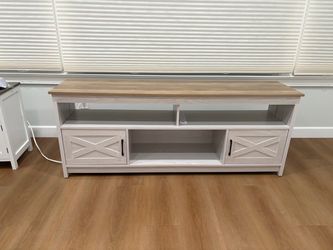 Large Farmhouse TV Stand / Entertainment Center with Built-In Outlets & USB