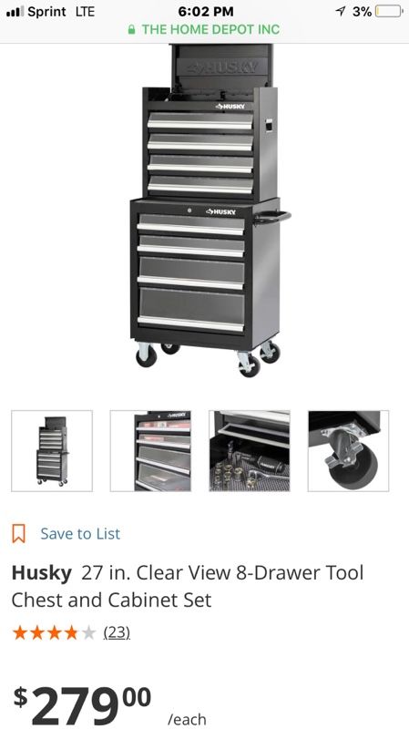 Husky Clear View 8 drawer top and bottom tool box