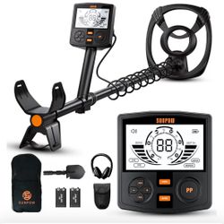 SUNPOW Metal Detector for Adults Professional - High Accuracy with 12" Waterproof Coil, 2x Backlit LCD Display, Advanced DSP Chip, 5 Modes, Adjustable