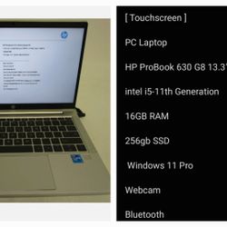 [ Pc Laptop ] [ Touchscreen ] HP ProBook 630 G8 13.3" i5-11th Generation Windows 11 Pro Wifi 256gb SSD Webcam 16gb Ram 