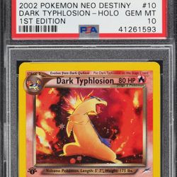 PSA 10 GEM MINT Dark Typhlosion 10/105 Neo Destiny 1st Edition Holo Rare Pokemon Pokémon 
