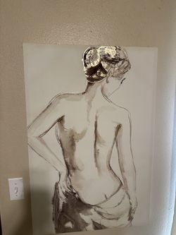 Large Modern Figurative Canvas Wall Art – Gold Accents