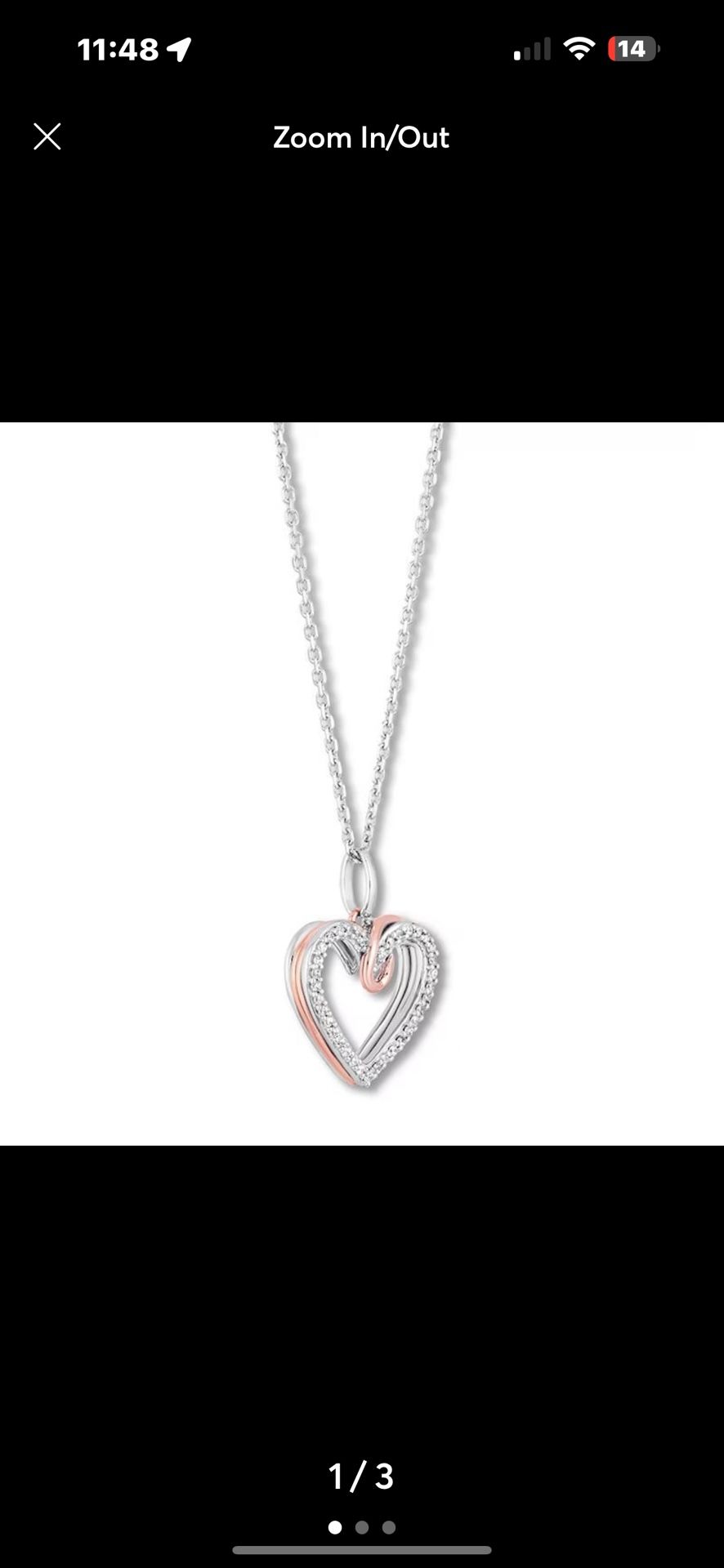 Hallmark Diamonds Heart Necklace 1/10 ct tw Sterling Silver & 10K Rose Gold 18"